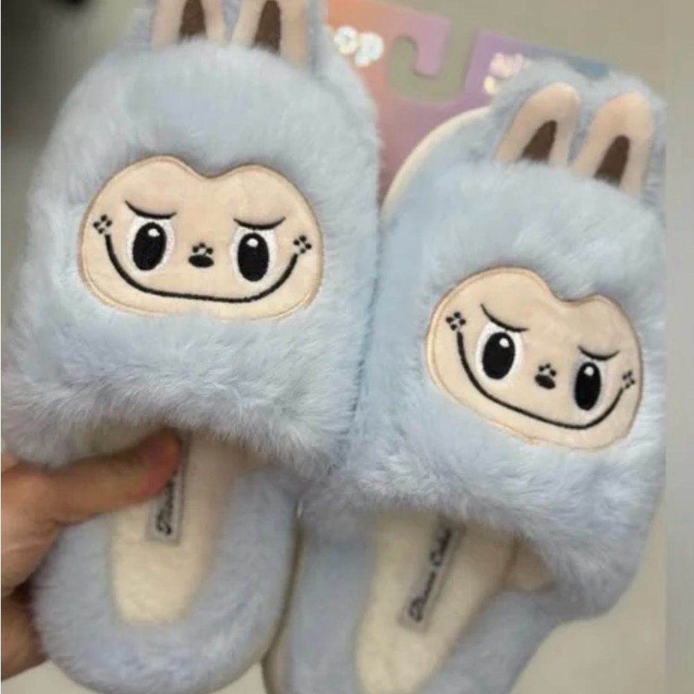 Labubu Blue Fuzzy Slippers Women's Size M (7-8)
